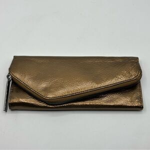 HOBO International Women's Gold Metallic Soft Leather Zipper Folding Clutch